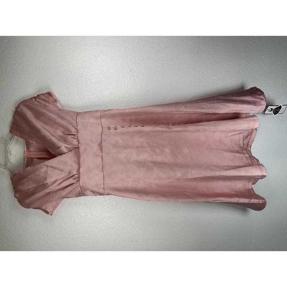 Women’s L 40’s Style Retro Stage Pink Butterfly Jacquard Vintage Fit Flare Dress